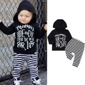 Toddler Baby Girls Boys Letter Hooded Tops Stripe